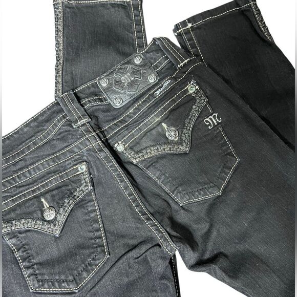 Miss Me Skinny Jeans Black Flap Pockets Size 28 - Picture 3 of 16